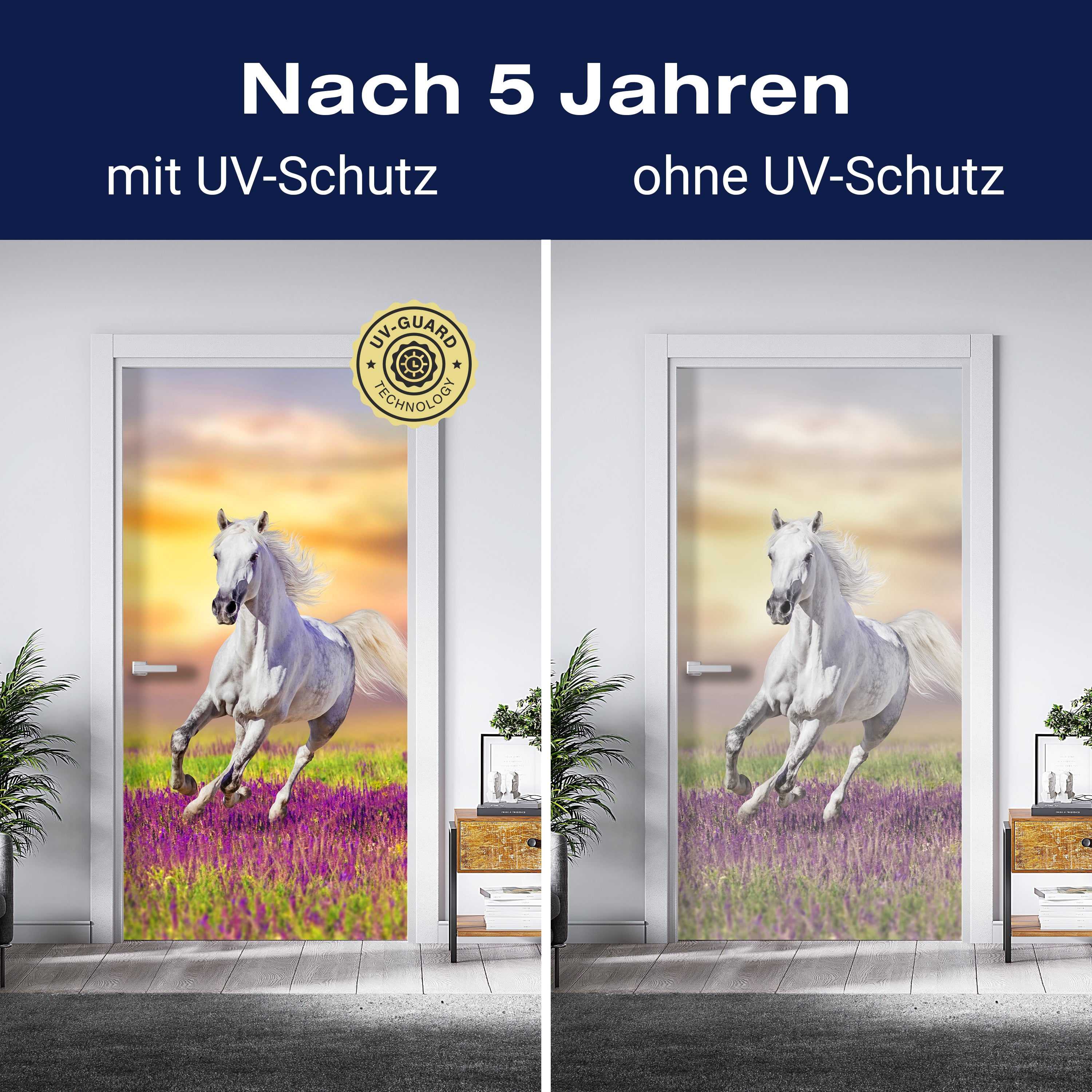 Türtapete Weißes Pferd galoppiert über Blumenwiese M1166 - Bild 4