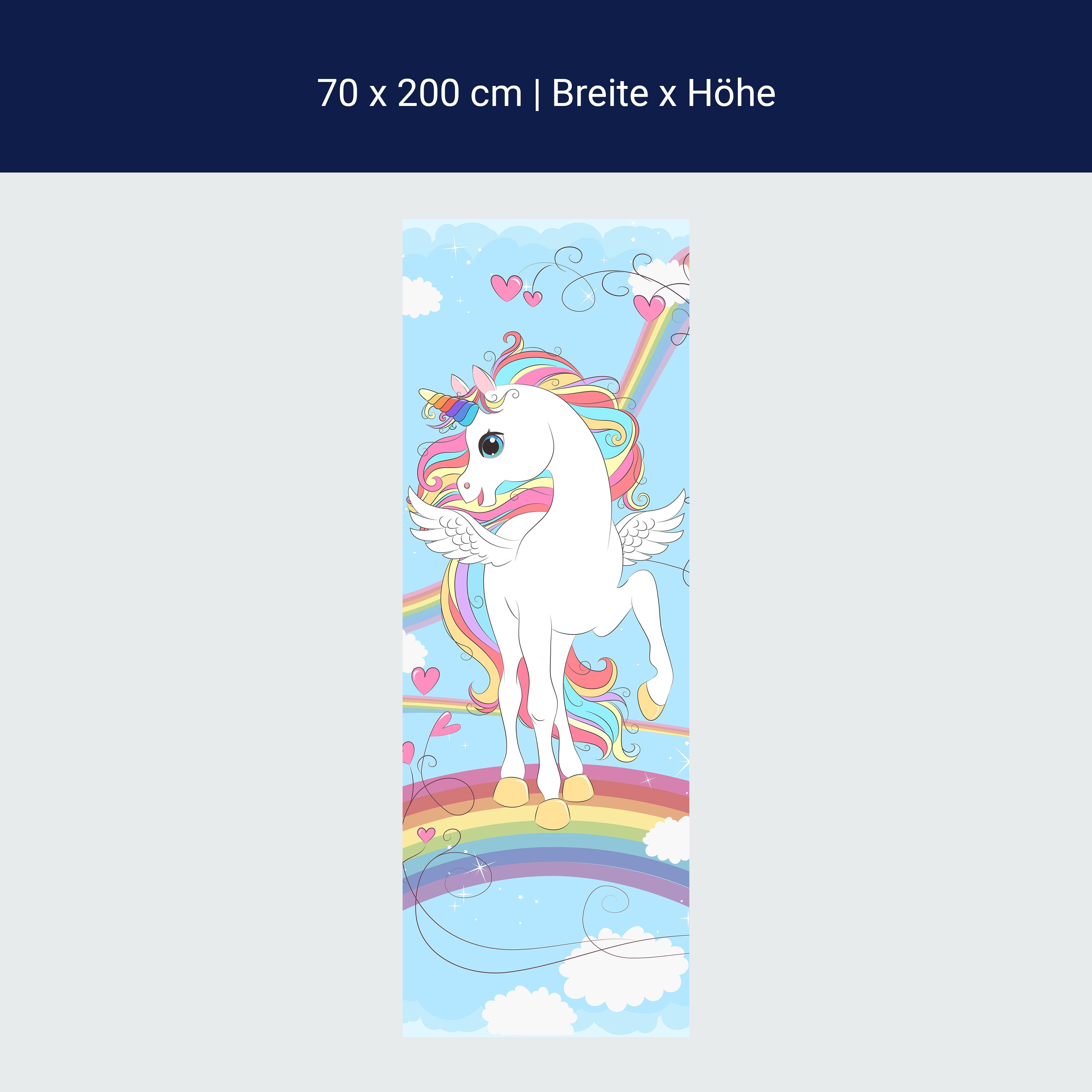 Türtapete Regenbogen Einhorn, bunt, Herzen M1189