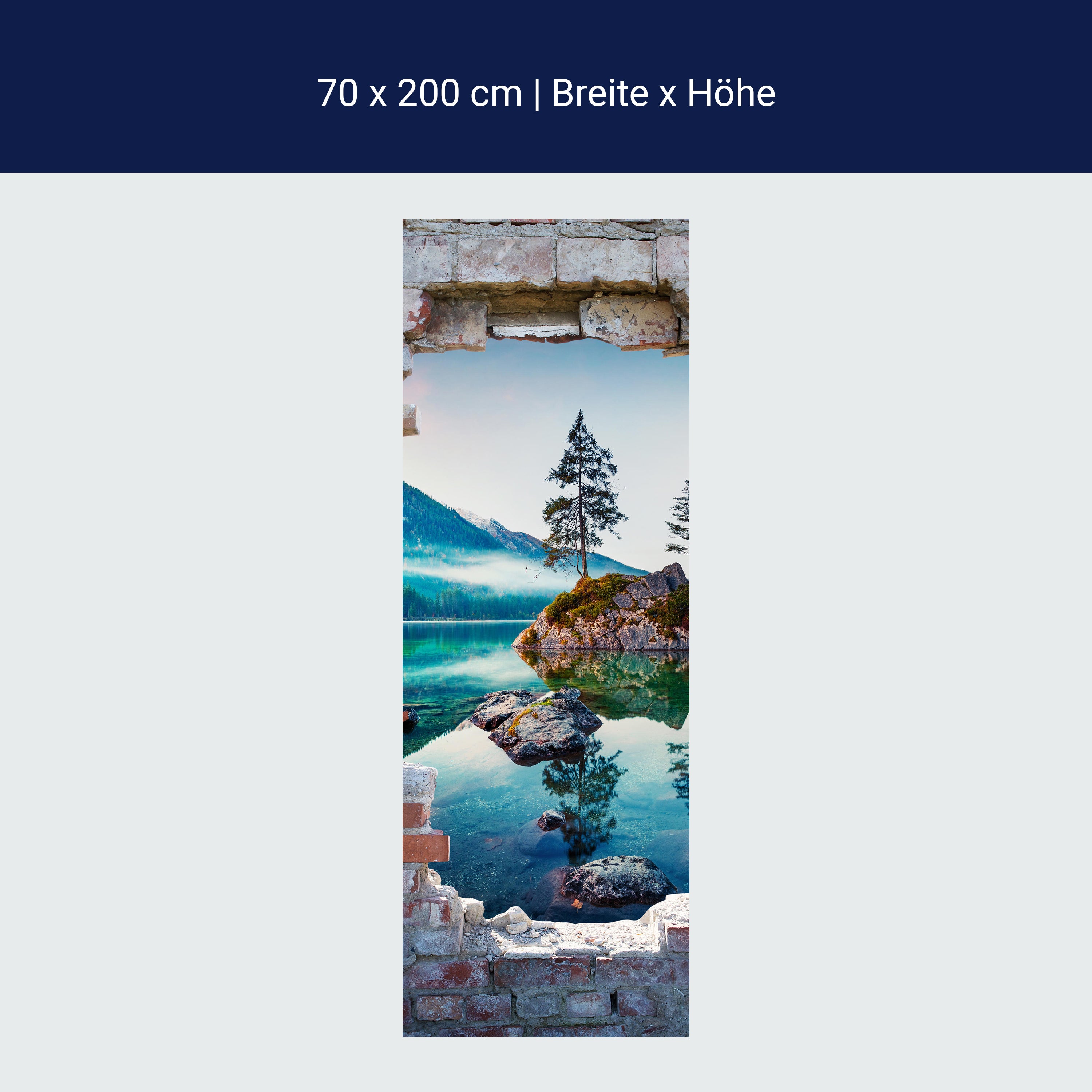 Türtapete 3D Backstein, See, Berge, Baum, Felsen M1280