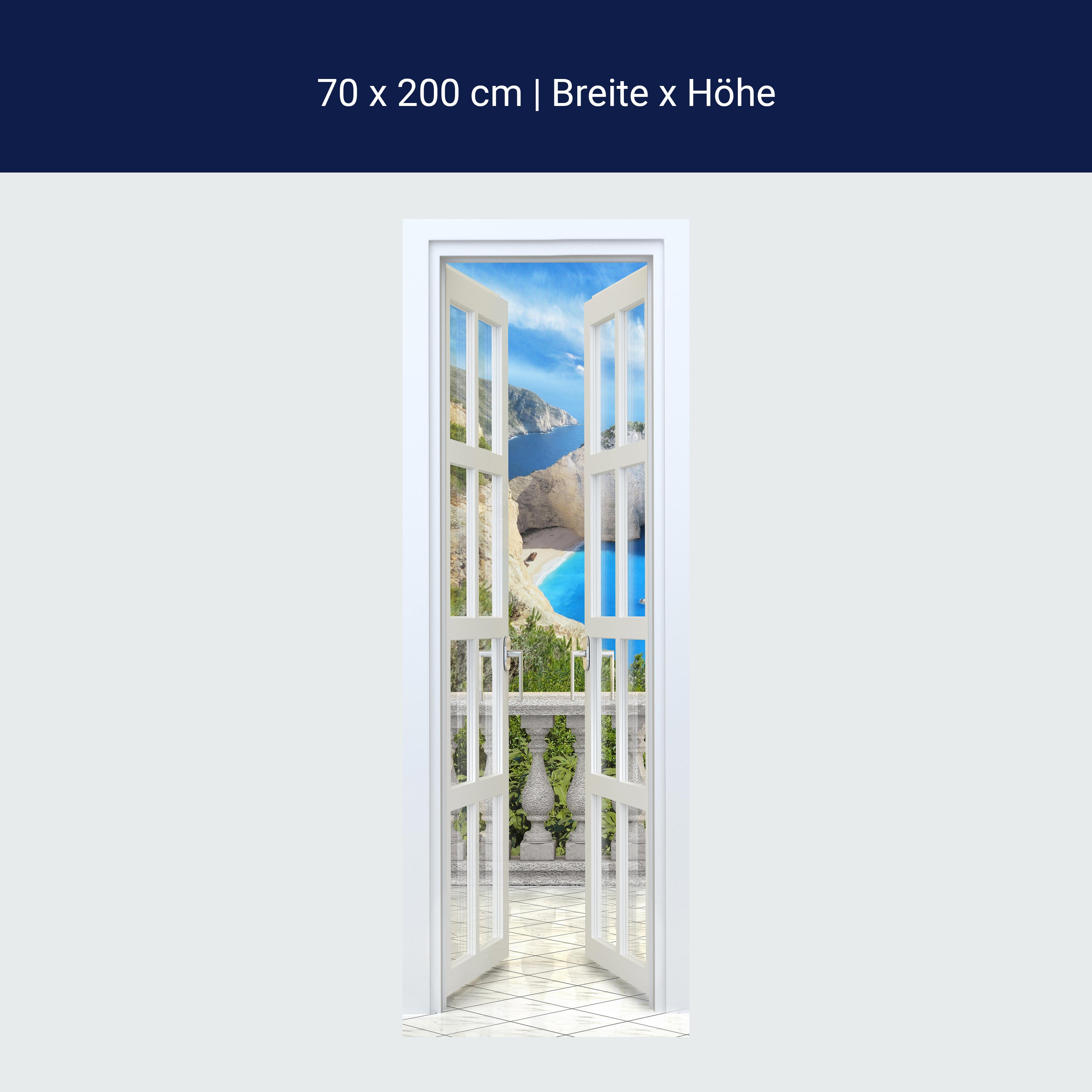 Türtapete Ausblick von Balkon, Meer, Küste, Felsen M1312