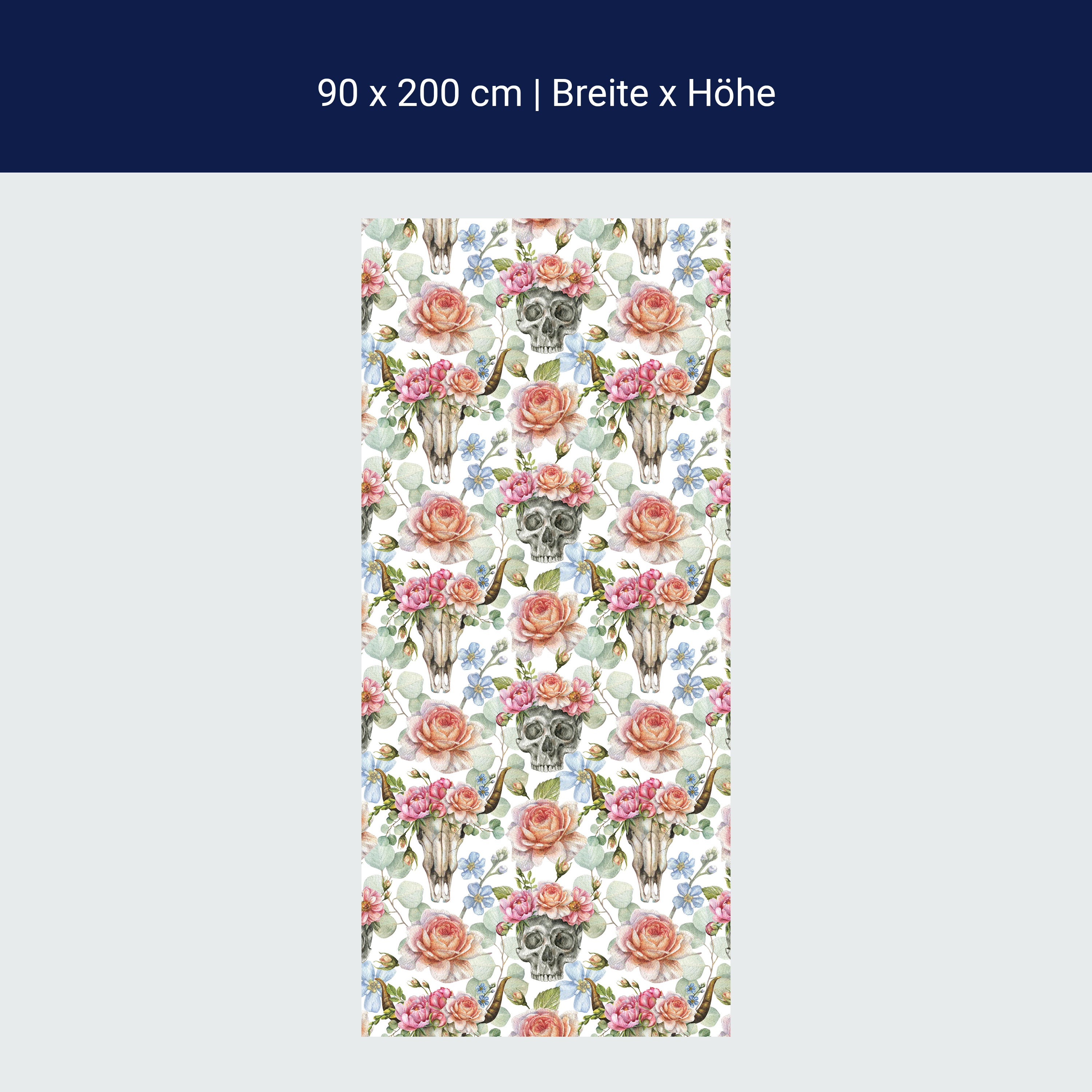 Türtapete Totenkopf, Rosen, Bulle M1420