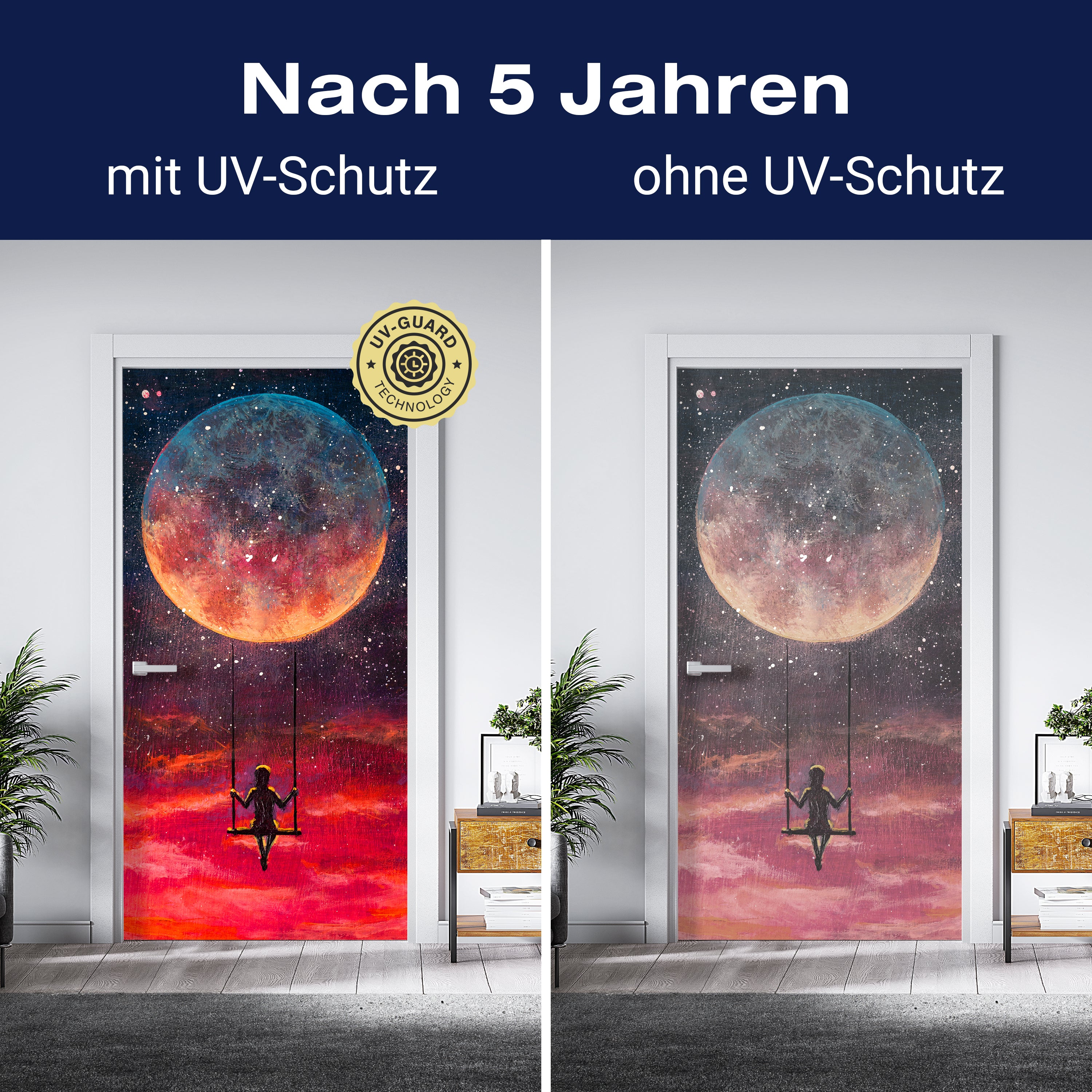 Türtapete Malerei, Mond, Schaukel, Mädchen M1439 - Bild 4