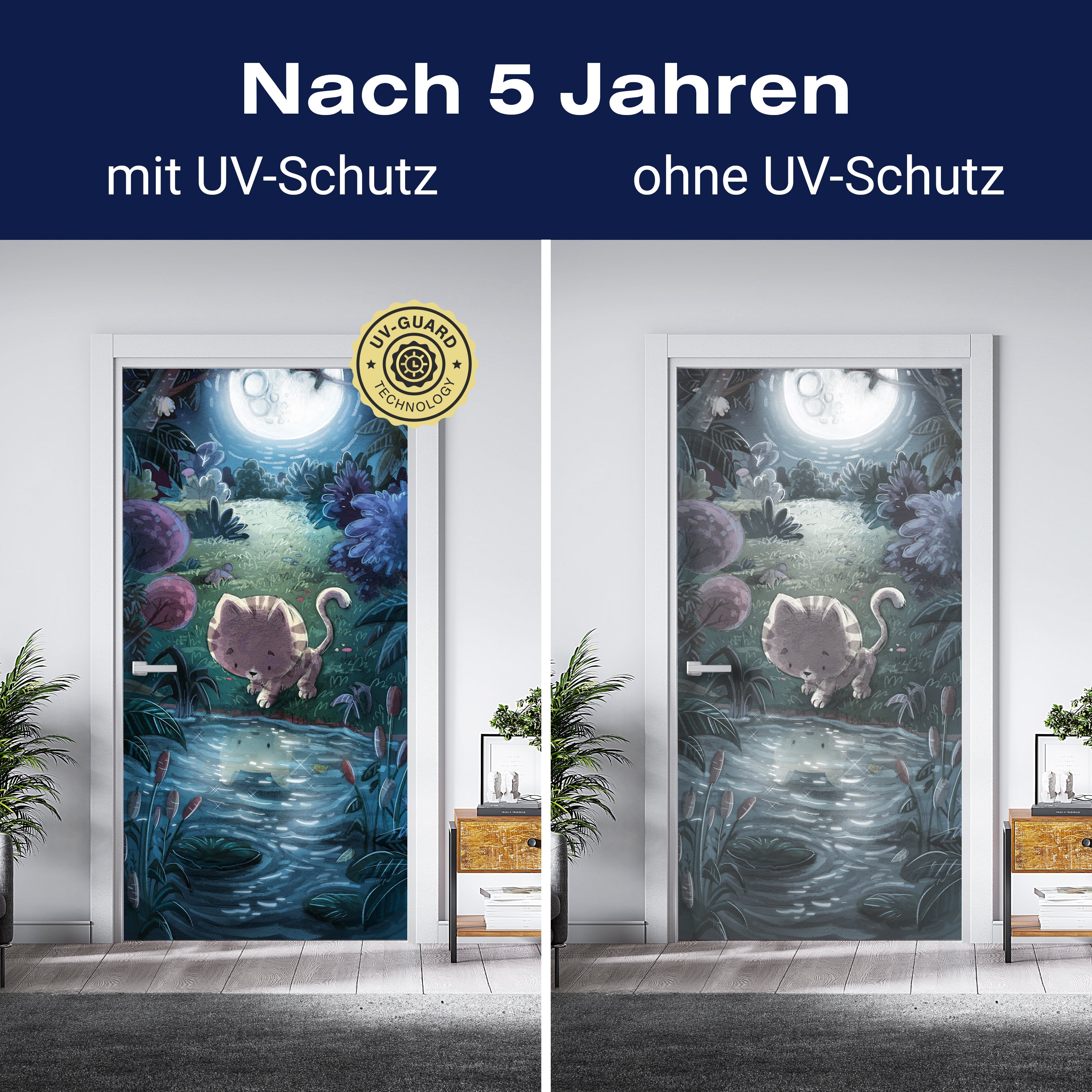 Türtapete Illustration, Katze, Fluss, Nacht M1464 - Bild 4