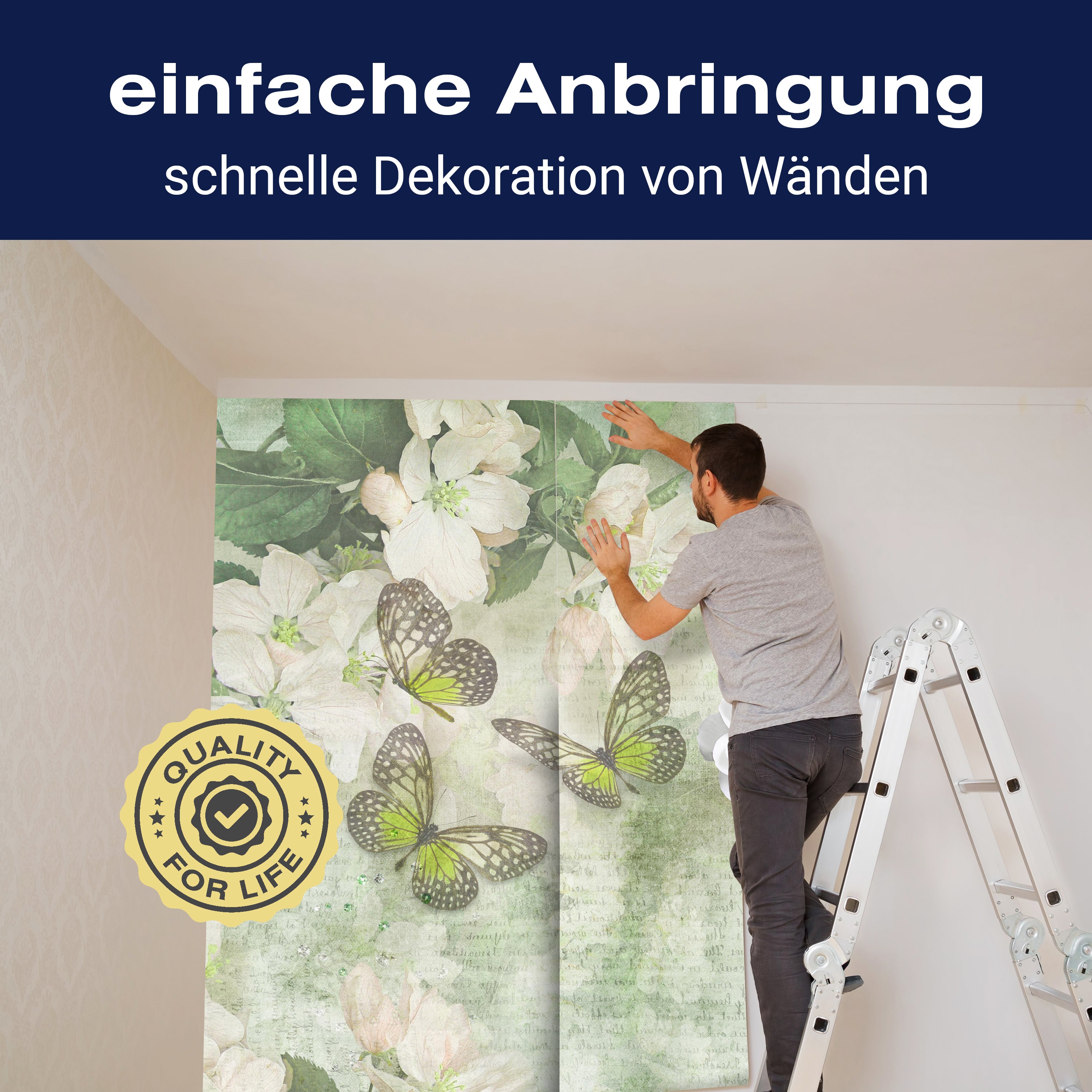 Fototapete Blumen Schmetterlinge hell grün M1754 - Bild 3