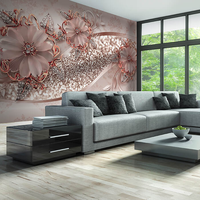 Fototapete Rosa Blumen Diamanten M3795 - Bild 1