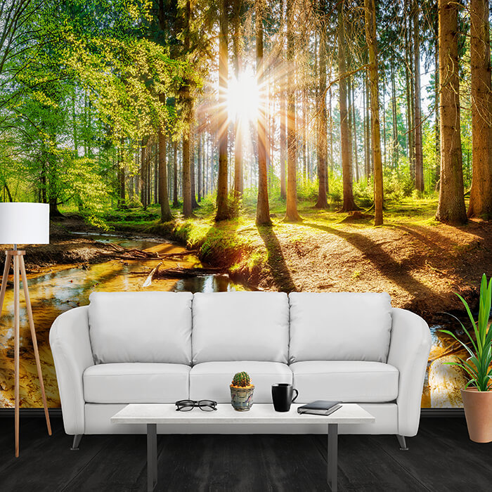 Fototapete Wald mit Fluss im Frühling M5753 - Bild 1