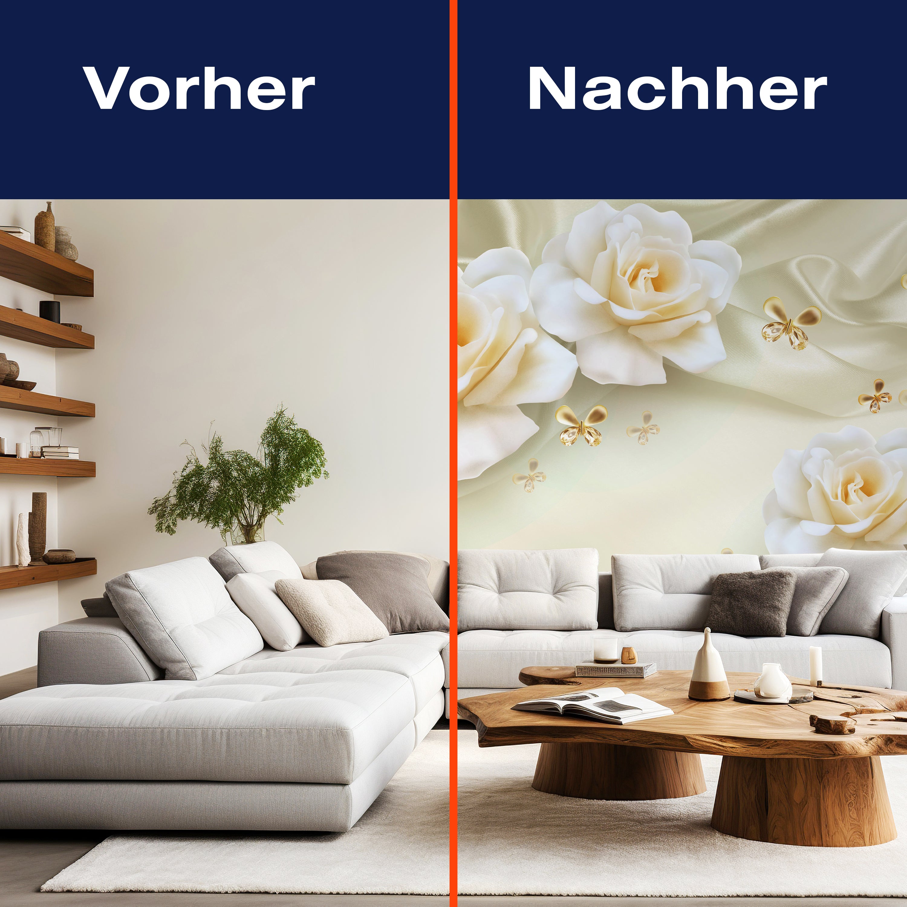 Fototapete weiße Rosen Schmetterlinge M6278 - Bild 9