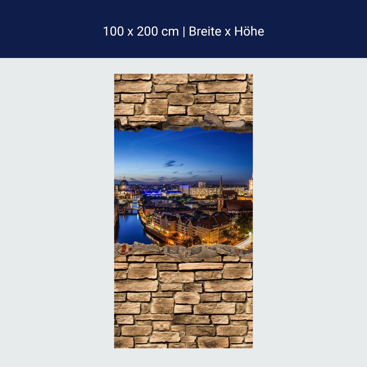 Duschwand 3D Berlin bei Nacht - Steinmauer M0654