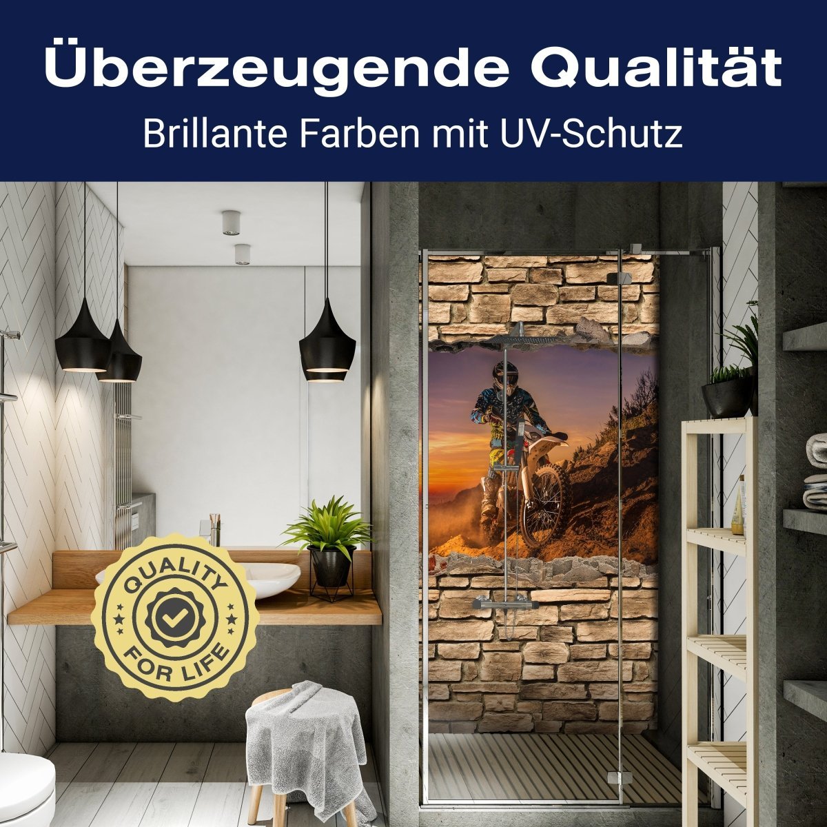 Duschwand 3D Extreme Biker- Steinmauer M0668 entdecken - Bild 2