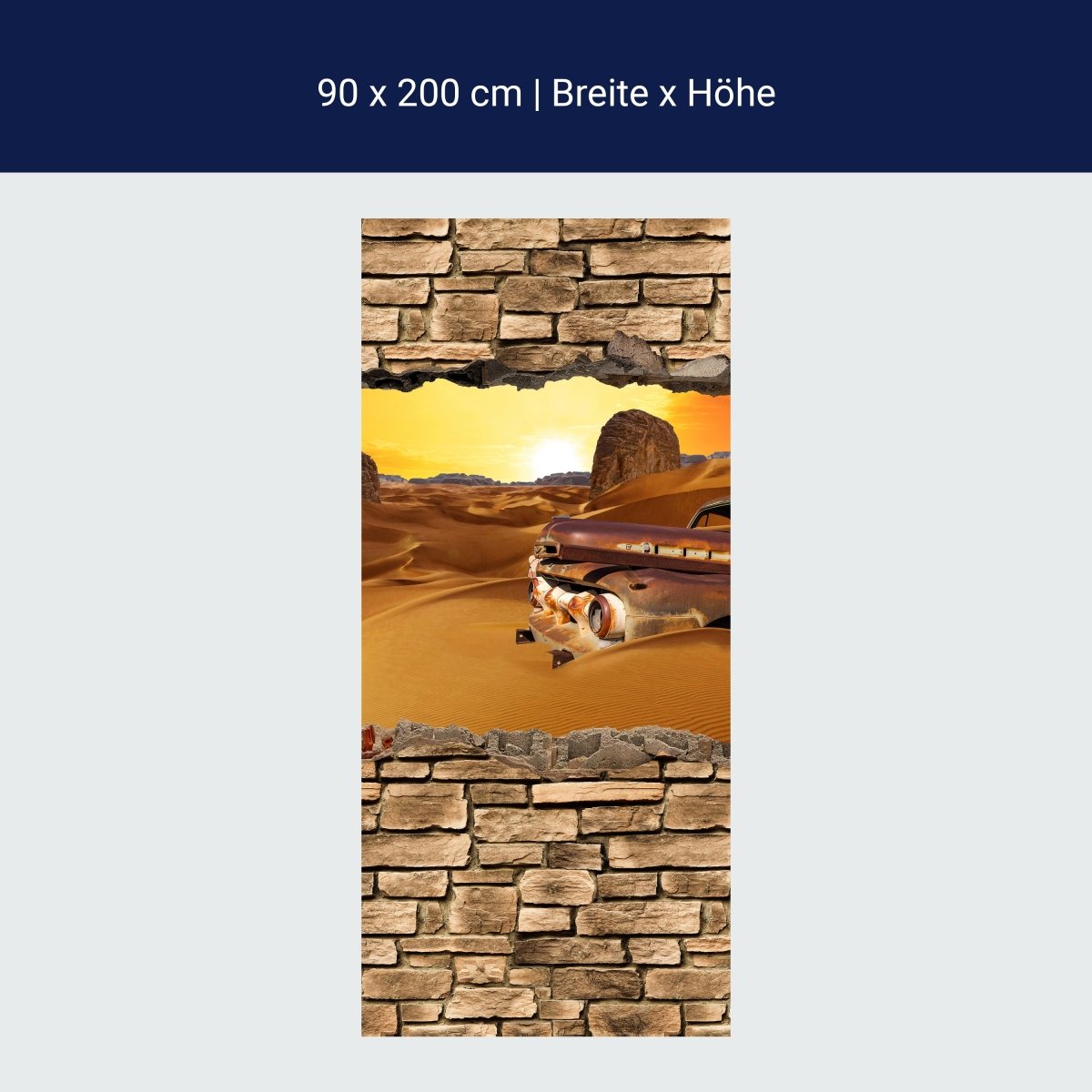 Duschwand 3D Altes Auto in der Wüste -Steinmauer M0674