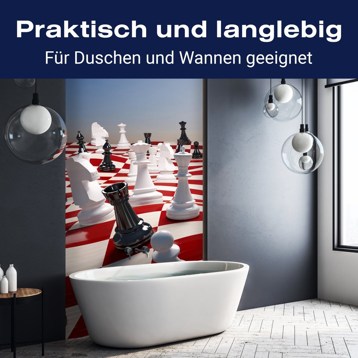 Duschwand Schach auf einem winkenden Schachfeld M0779 entdecken - Bild 3