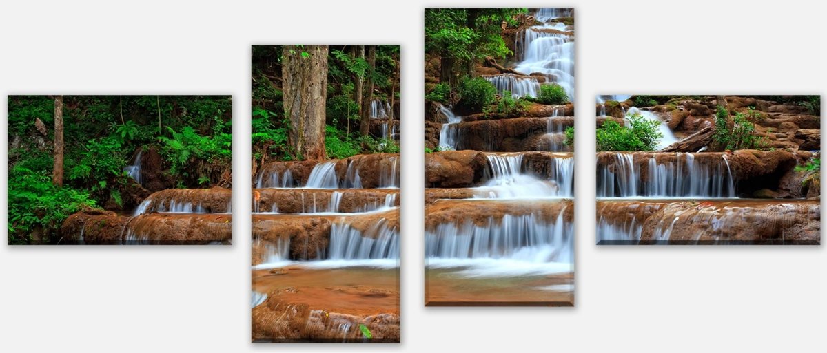 Leinwandbild Mehrteiler Wasserfall im Wald.Thailand M0894