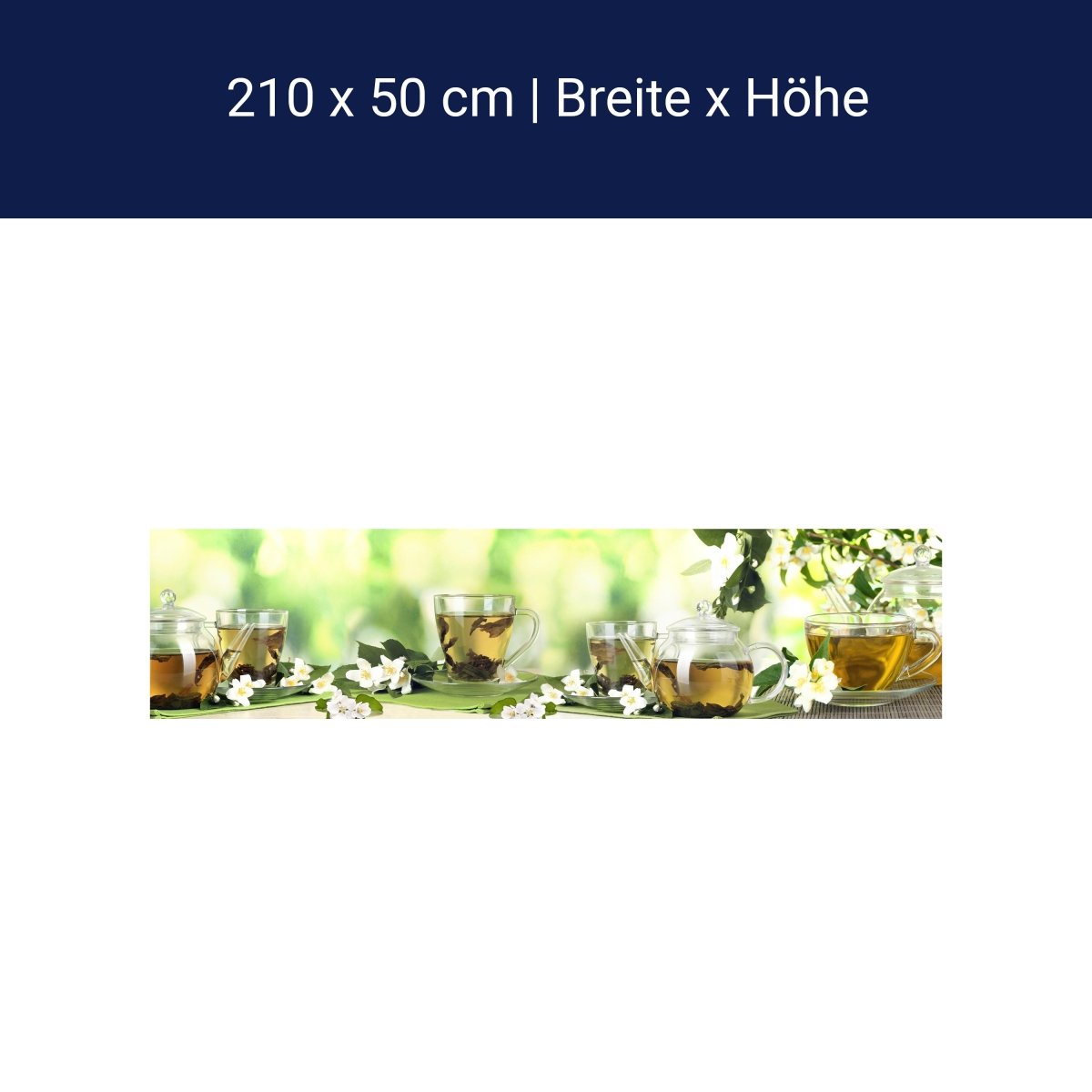 Küchenrückwand Tee Gläser Kanne Blüten Grün Blätter M1200