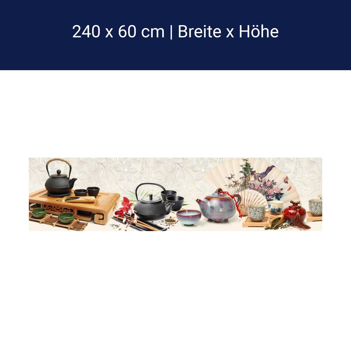 Küchenrückwand Tee Kanne Holz Stäbchen Asiatisch Bunt M1201