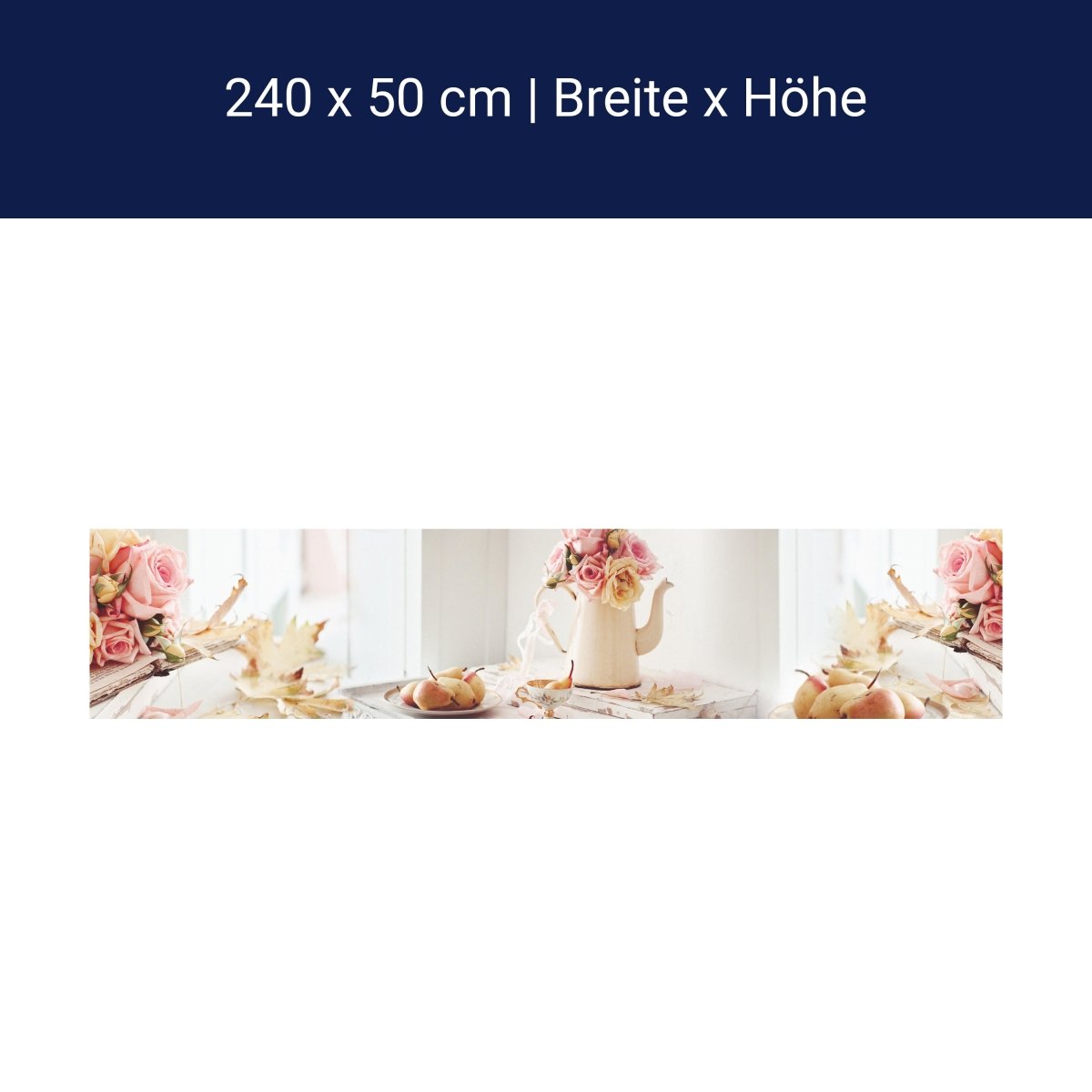 Küchenrückwand Rosen Kanne Birnen Blütenblätter Bücher M1273